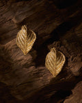 Golden Leaf Texture Stud Earrings