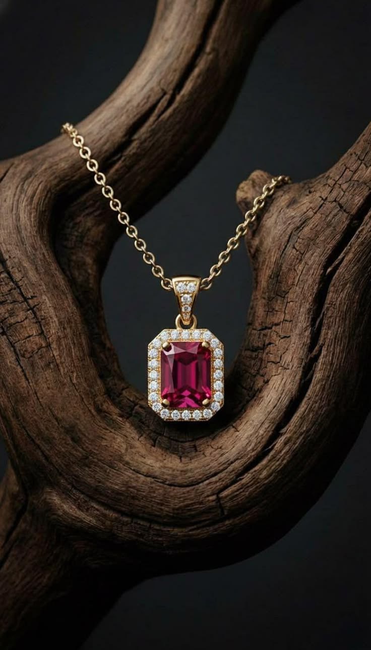 Royal Ruby Halo Pendant Necklace